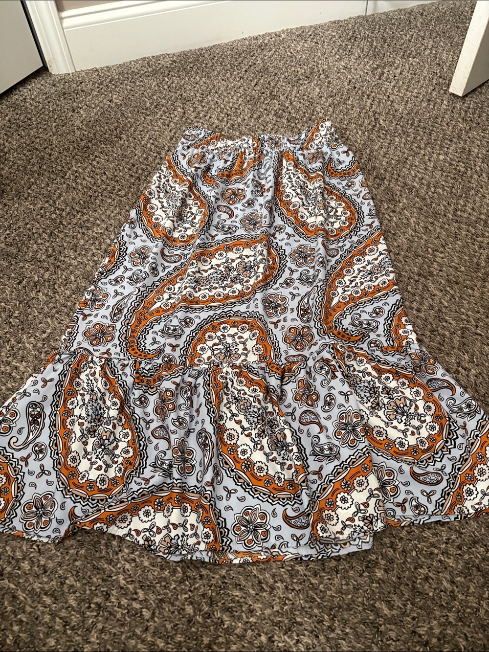 LOFT White Maxi Skirt with Orange Paisley Print